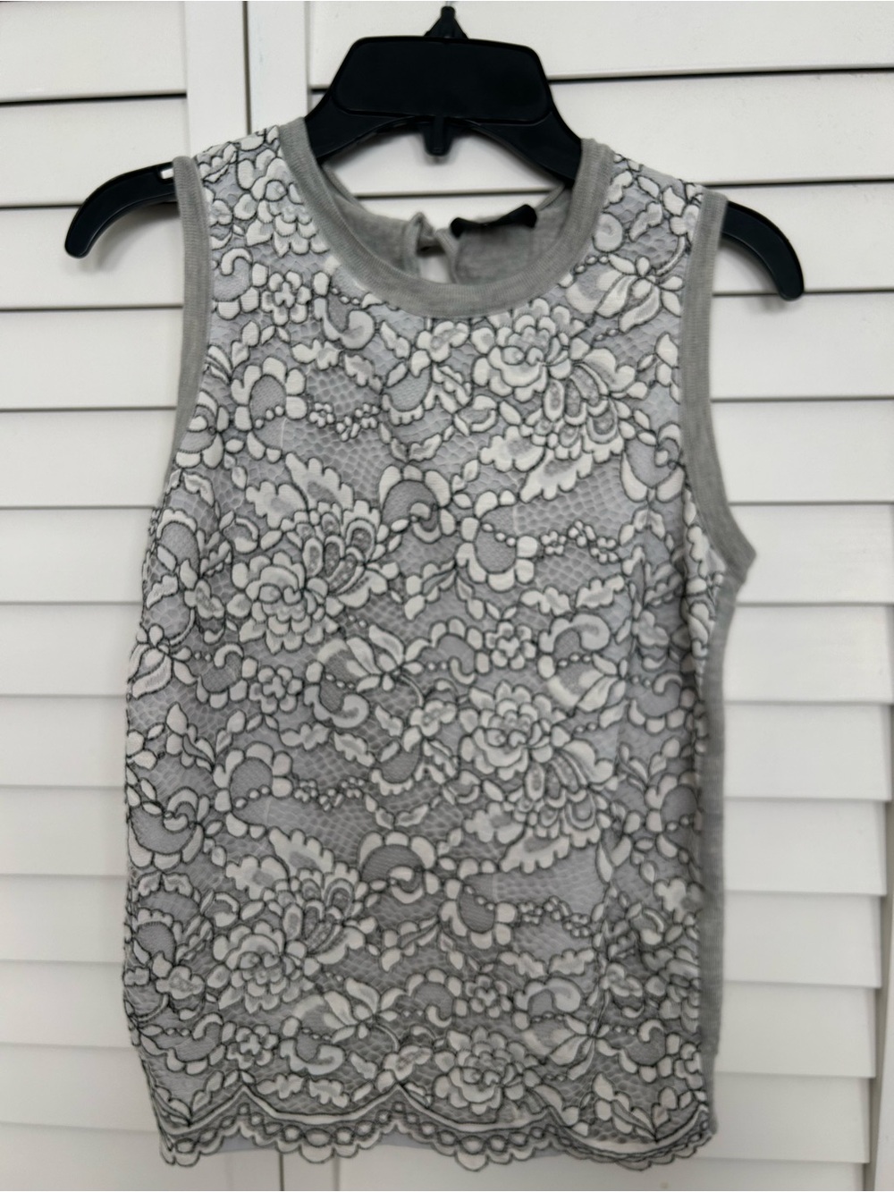 J. Crew Gray Floral Lace Overlay Tank